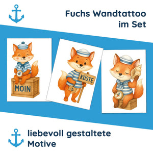 Wandtattoo Maritim Fuchs – Wandsticker Set mit Kompass, Muschel & Küste-Schild für Kinderzimmer & nordische Dekoration