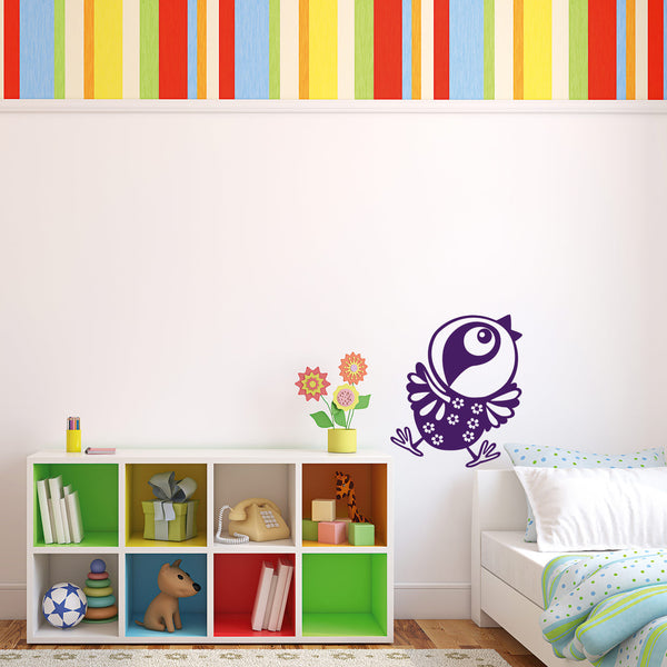 Wandtattoo frecher Spatz mit Blumen | Vogel Kinderzimmer - Sunnywall - Individualität trifft Design