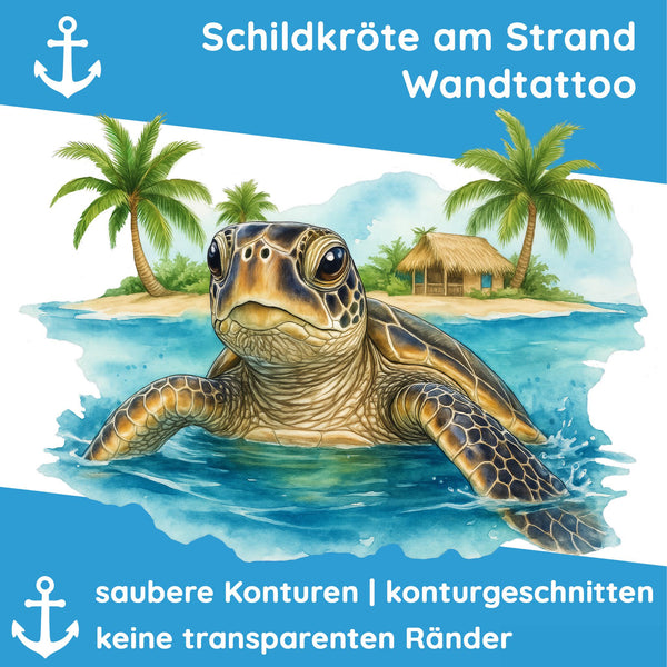 Wandtattoo Schildkröte Meer – Tropisches Bild mit Insel, Palmen & Wasser für Wohnzimmer & Esszimmer