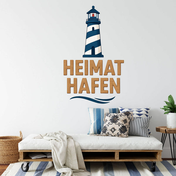 Wandtattoo Spruch Heimathafen – Maritime Deko mit Leuchtturm & Schriftzug für Wohnzimmer, Flur & Eingangsbereich