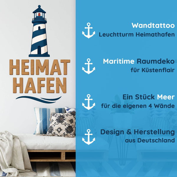 Wandtattoo Spruch Heimathafen – Maritime Deko mit Leuchtturm & Schriftzug für Wohnzimmer, Flur & Eingangsbereich