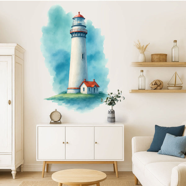 Wandtattoo Leuchtturm Aquarell Ostfriesland – Stilvoll maritime Szenerie für Wohnzimmer & Esszimmer