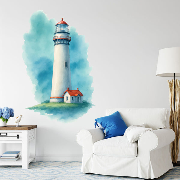 Wandtattoo Leuchtturm Aquarell Ostfriesland – Stilvoll maritime Szenerie für Wohnzimmer & Esszimmer