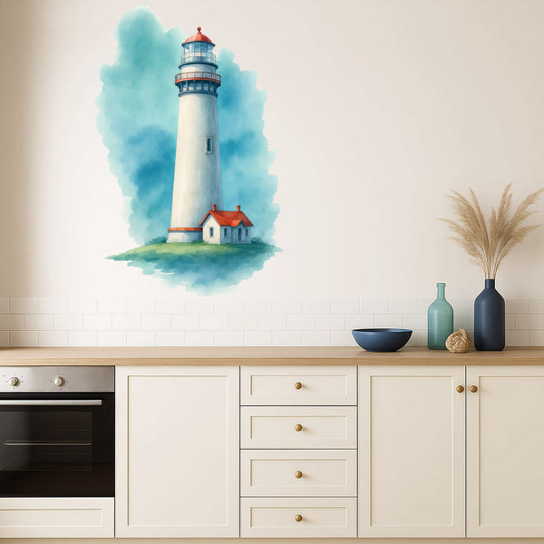 Wandtattoo Leuchtturm Aquarell Ostfriesland – Stilvoll maritime Szenerie für Wohnzimmer & Esszimmer