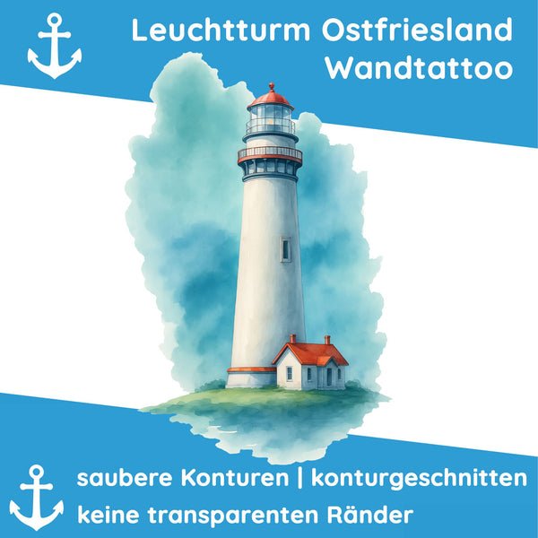 Wandtattoo Leuchtturm Aquarell Ostfriesland – Stilvoll maritime Szenerie für Wohnzimmer & Esszimmer