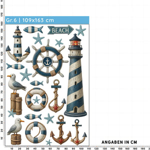 Wandtattoo Maritim Set – Leuchtturm, Anker, Möwen & Seesterne als maritime Wanddeko