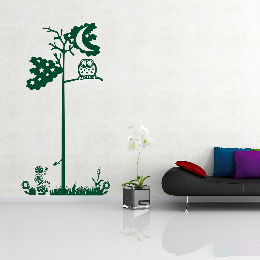 Wandtattoo Baum mit Eule & Schnecke –  Traumhafter Wandaufkleber mit Gras für Kinderzimmer & Babyzimmer - Sunnywall - Individualität trifft Design