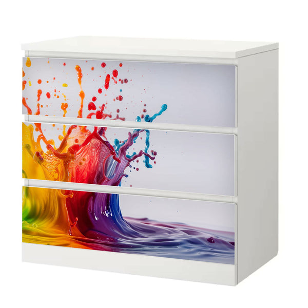 Möbelfolie passend für IKEA Malm Kommode Farbkleckse Splash Schrankfolie - Sunnywall - Individualität trifft Design