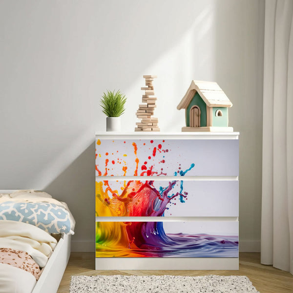 Möbelfolie passend für IKEA Malm Kommode Farbkleckse Splash Schrankfolie - Sunnywall - Individualität trifft Design