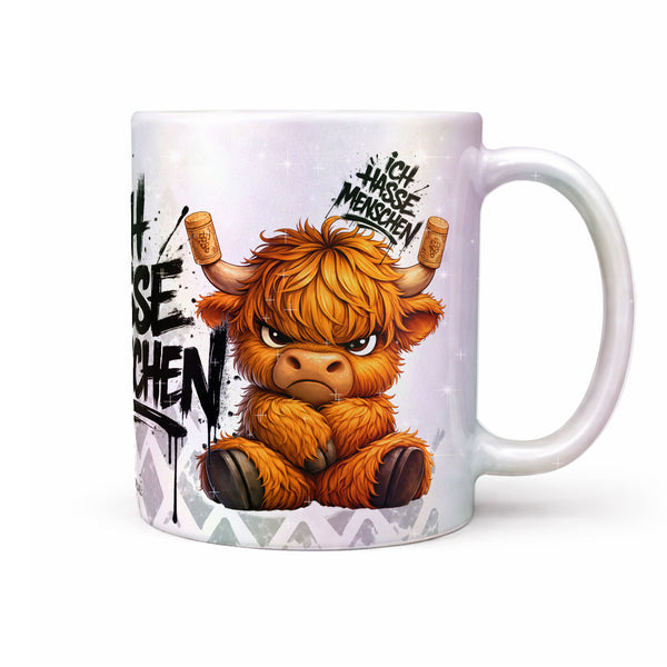Highland Kuh Ich hasse Menschen Tasse Perlmutt Effekt