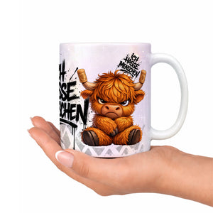 Highland Kuh Ich hasse Menschen Tasse Perlmutt Effekt