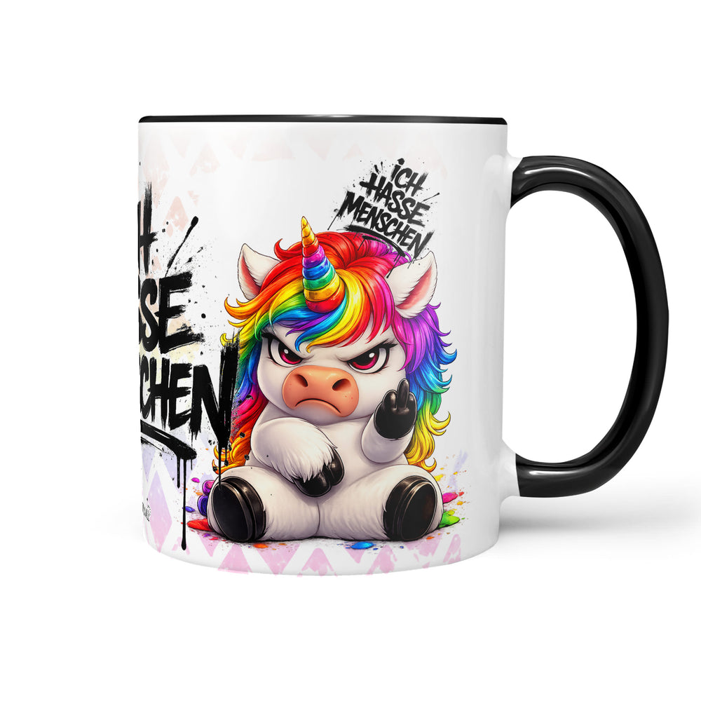 Ich hasse Menschen Einhorn Kaffeetasse schwarz