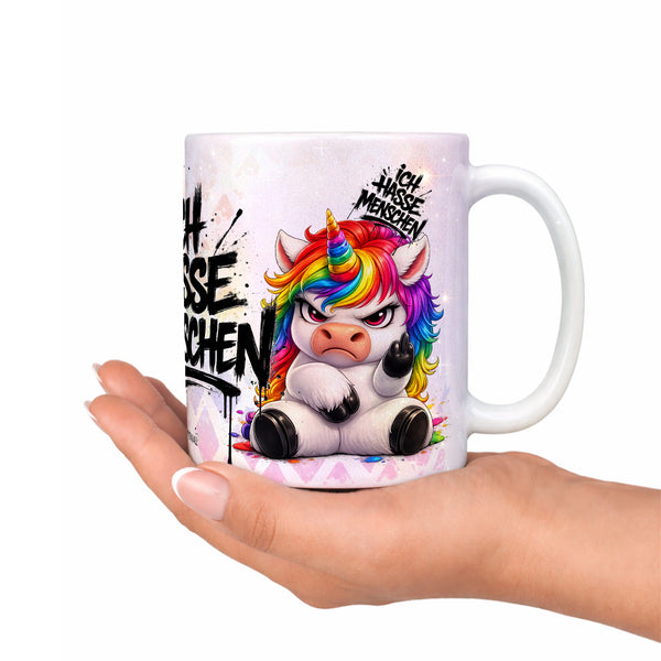 Ich hasse Menschen Einhorn Kaffeetasse Perlmutt