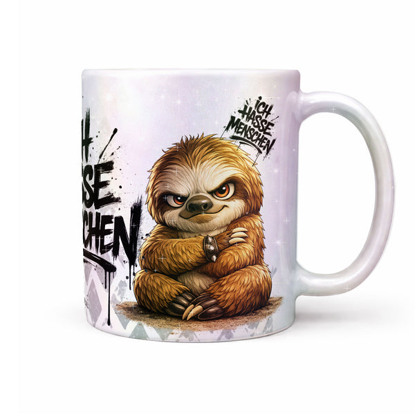 Faultier Ich hasse Menschen Tasse Perlmutt Front