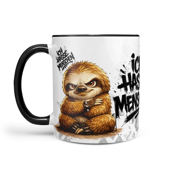Faultier Ich hasse Menschen Tasse schwarz Rückbild