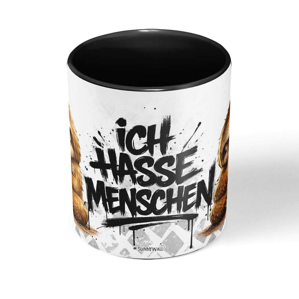 Faultier Ich hasse Menschen Tasse schwarz Frontbild