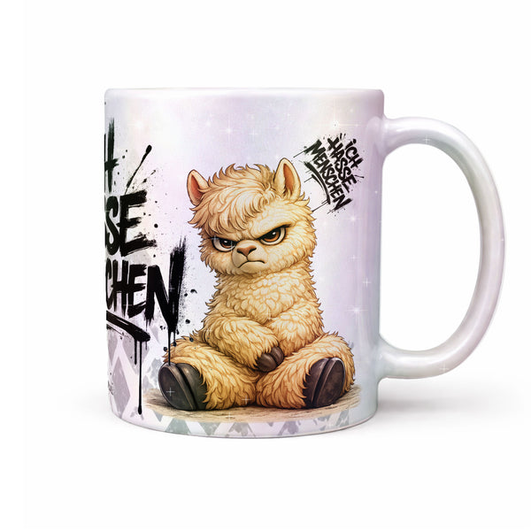 Ich hasse Menschen Alpaka Tasse Perlmutt Front