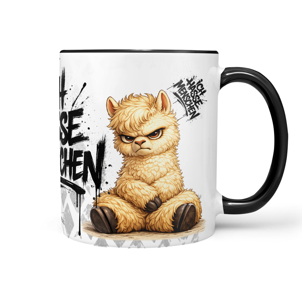 Ich hasse Menschen Alpaka Tasse schwarz Front