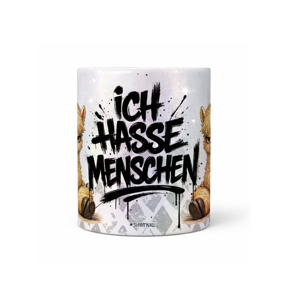 Ich hasse Menschen Alpaka Tasse Perlmutt Seite