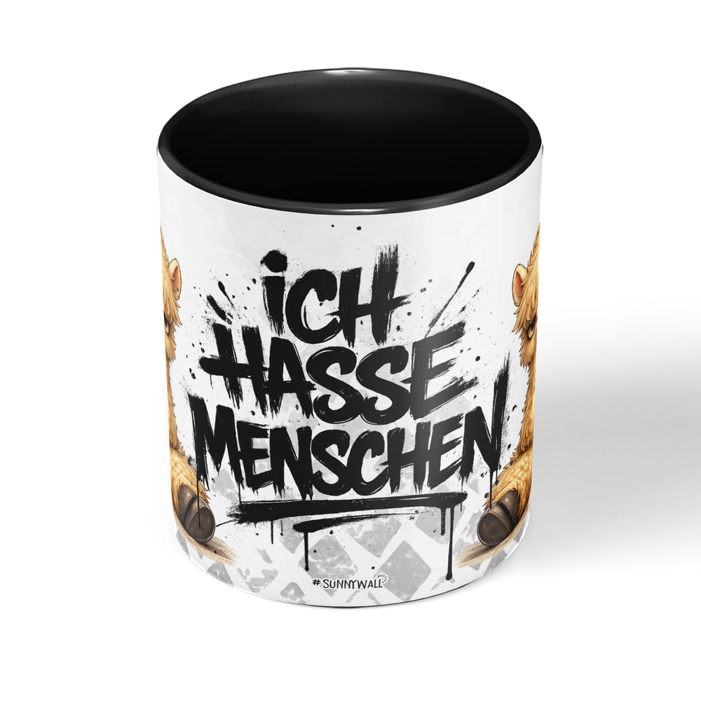 Ich hasse Menschen Alpaka Tasse schwarz Front
