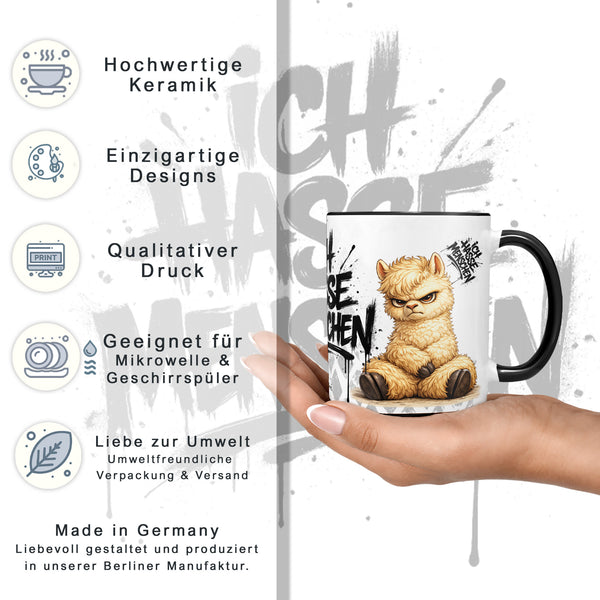 Ich hasse Menschen Alpaka Tasse schwarz Datenblatt