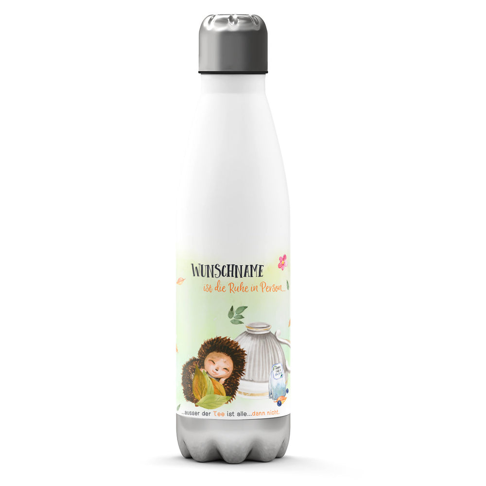 Thermosflasche 500 ml – Igel & Tee | Die Ruhe in Person mit Wunschname - Sunnywall - Individualität trifft Design