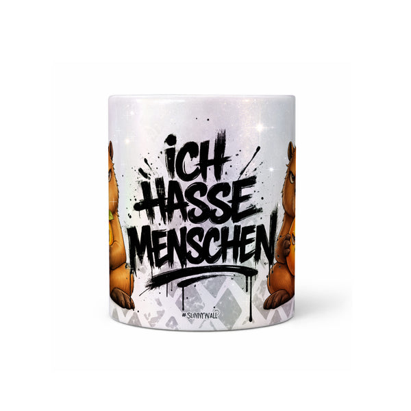Capybara Ich hasse Menschen Tasse Perlmutt Seite