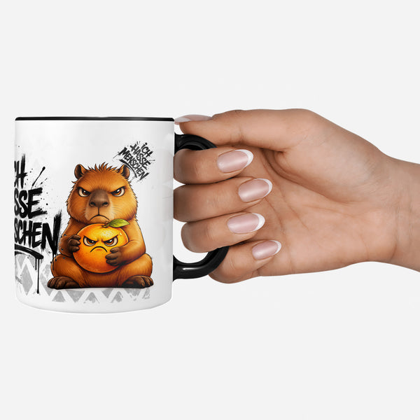 Capybara Ich hasse Menschen Tasse schwarz Deko