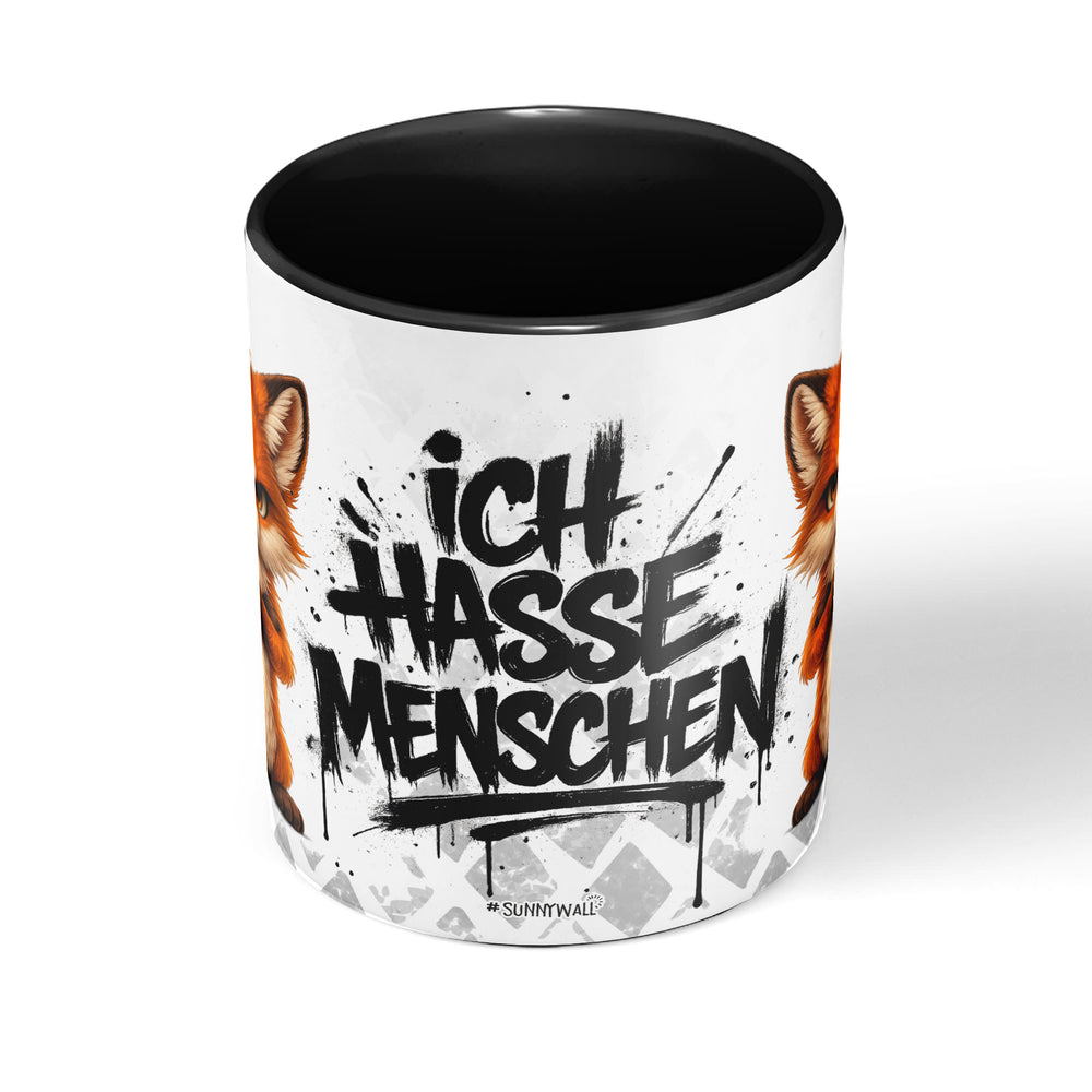 Fuchs Ich hasse Menschen Tasse schwarz Front