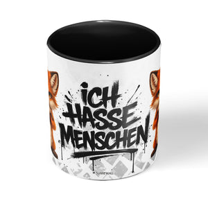 Fuchs Ich hasse Menschen Tasse schwarz Mitte