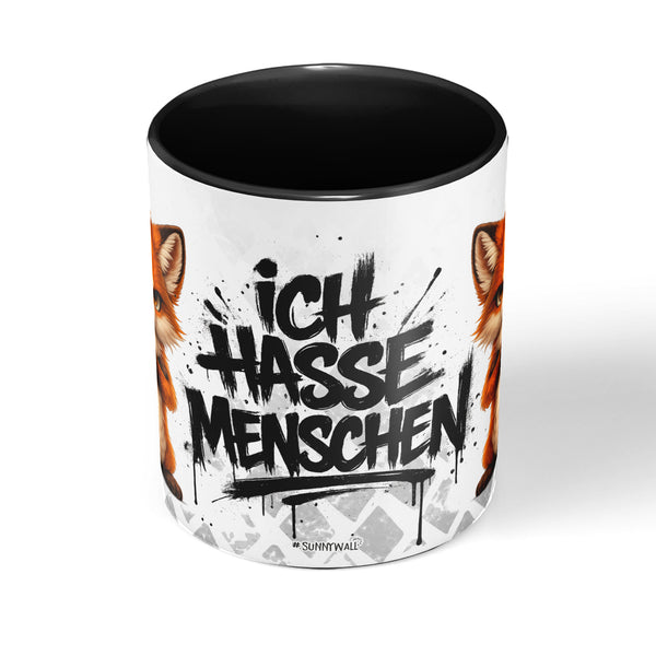 Fuchs Ich hasse Menschen Tasse schwarz Mitte