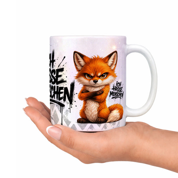 Fuchs Ich hasse Menschen Tasse Perlmutt Deko