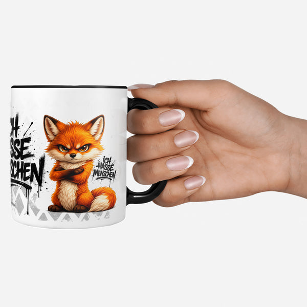 Fuchs Ich hasse Menschen Tasse schwarz Deko