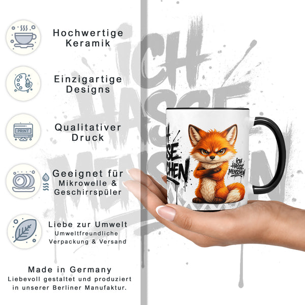 Fuchs Ich hasse Menschen Tasse schwarz Datenblatt