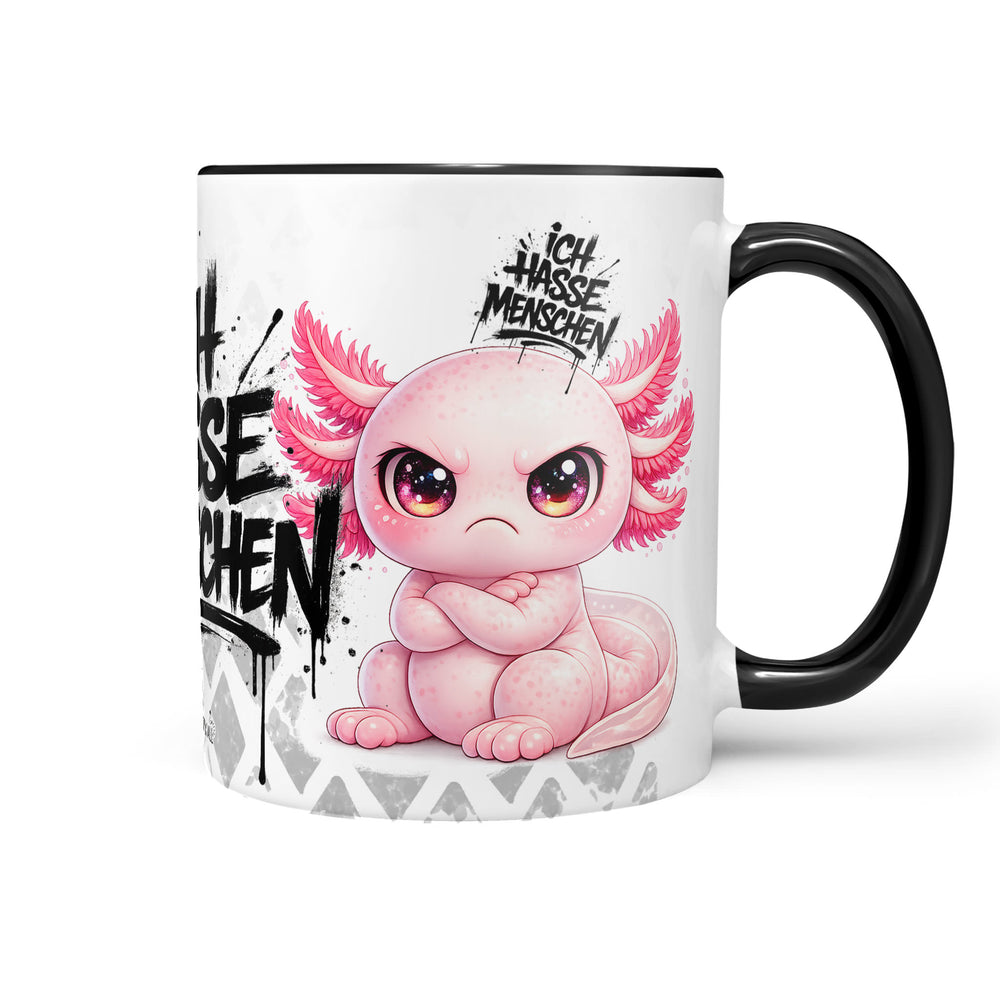 Axolotl Ich hasse Menschen Tasse schwarz Produktbild