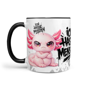 Axolotl Ich hasse Menschen Tasse schwarz Links