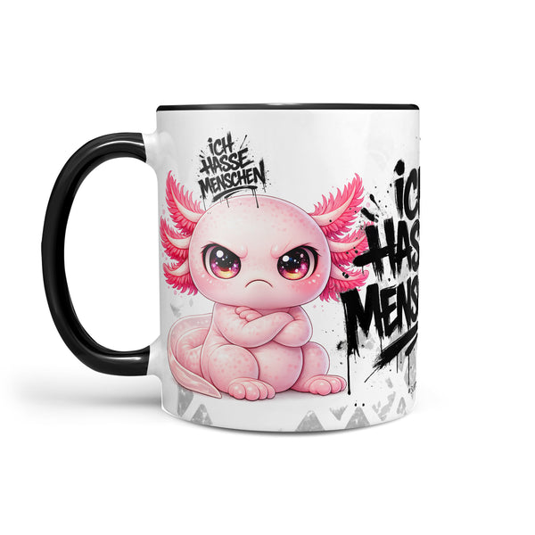 Axolotl Ich hasse Menschen Tasse schwarz Links