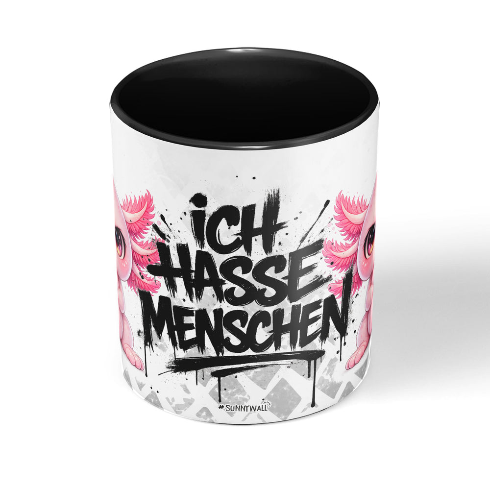 Axolotl Ich hasse Menschen Tasse schwarz Produktbild