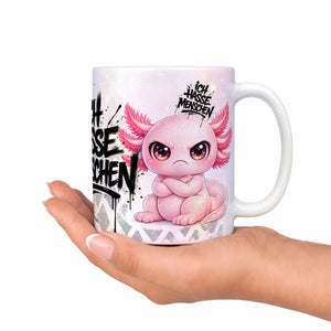 Axolotl Ich hasse Menschen Tasse Perlmutt Deko
