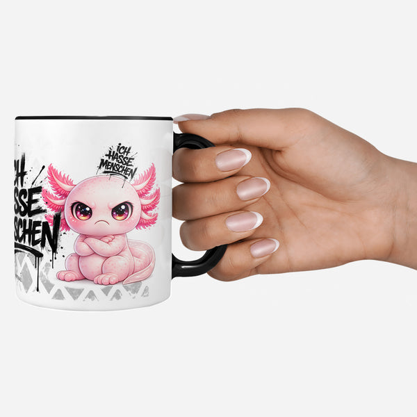 Axolotl Ich hasse Menschen Tasse schwarz Deko