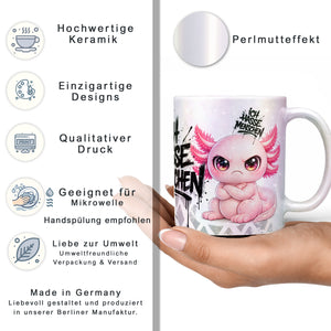 Axolotl Ich hasse Menschen Tasse Perlmutt Datenblatt