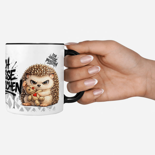 Igel Ich hasse Menschen Tasse schwarz Deko