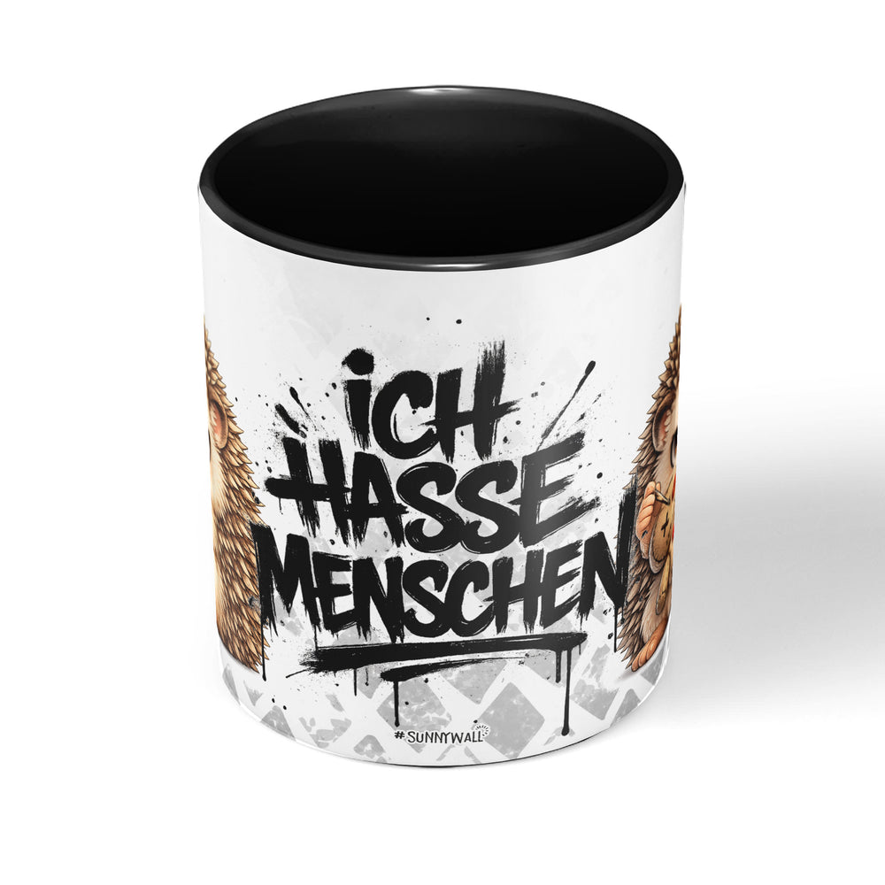 Igel Ich hasse Menschen Tasse schwarz Produktbild