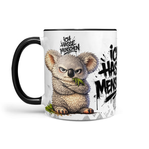 Koala Ich hasse Menschen Tasse schwarz Links