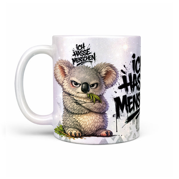 Koala Ich hasse Menschen Tasse Perlmutt Links