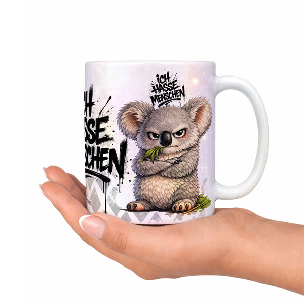 Koala Ich hasse Menschen Tasse Perlmutt Deko
