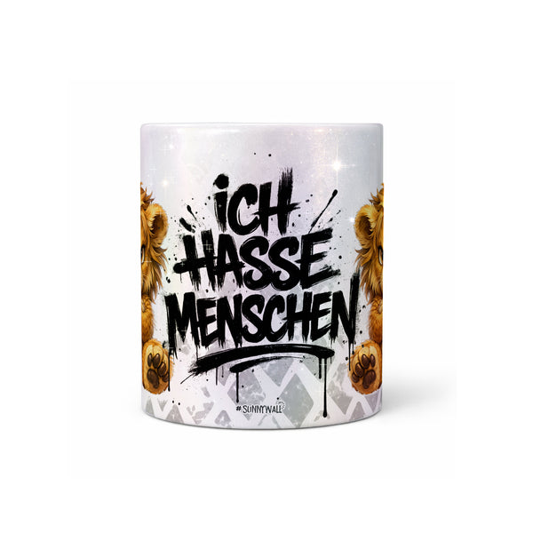 Löwe Ich hasse Menschen Tasse Perlmutt Mitte
