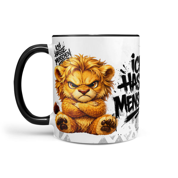 Löwe Ich hasse Menschen Tasse Schwarz Links