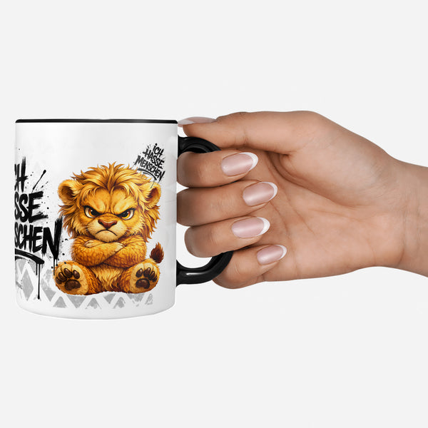 Löwe Ich hasse Menschen Tasse Schwarz Deko