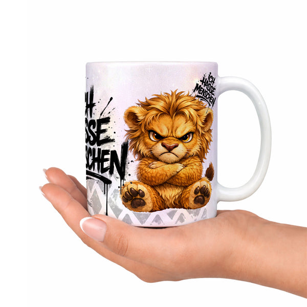 Löwe Ich hasse Menschen Tasse Perlmutt Deko